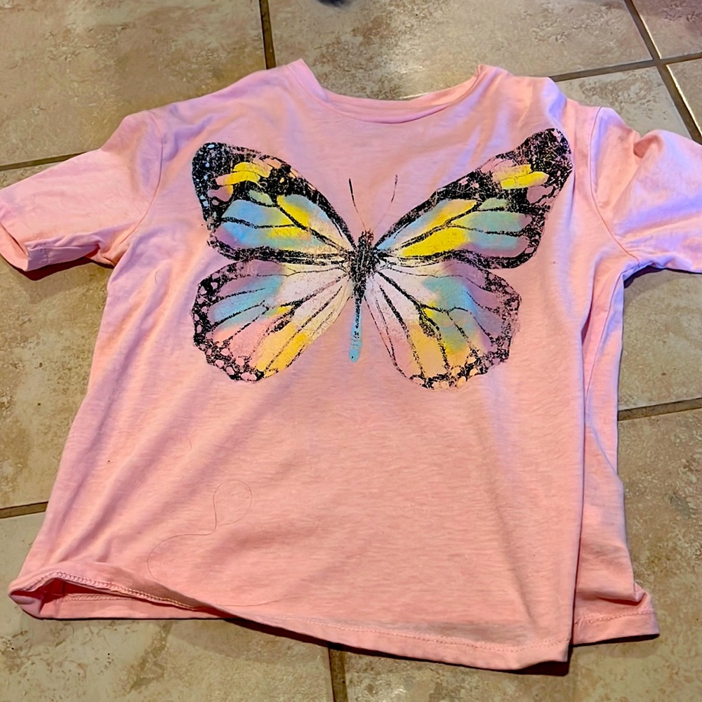 Girls cropped pink colorful butterfly shirts trendy aesthetic butterfly shirt